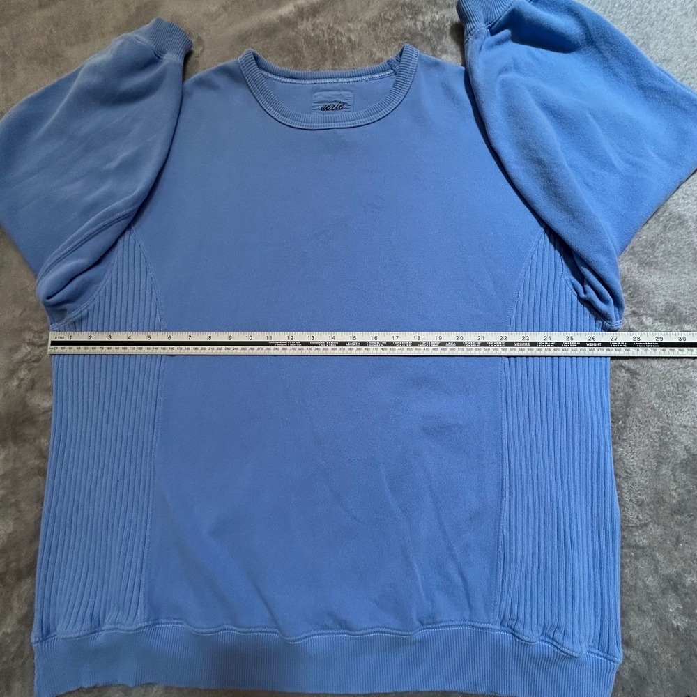 Aerie Womens L Blue Oversized Crewneck Sweatshirt Ribbed Side Panels Slit - Picture 12 of 13